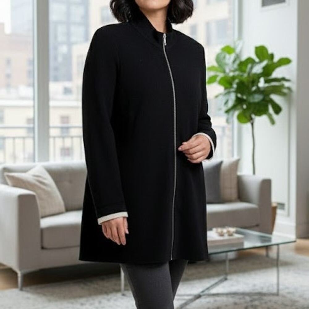 Lafayette 148 Black Soft Knit Zipped Coat Jacket Size XL